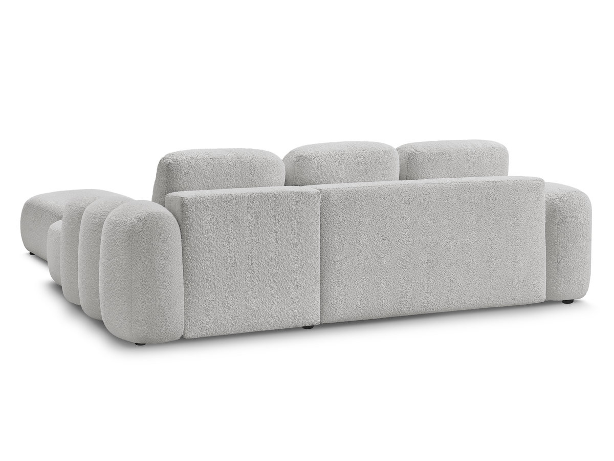 Canapé d'angle convertible coffre MONTAIGNE tissu bouclette avec pouf