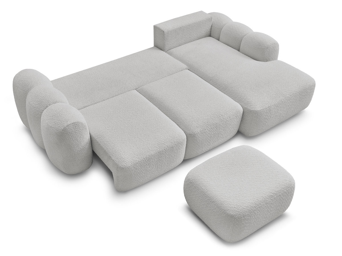 Canapé d'angle convertible coffre MONTAIGNE tissu bouclette avec pouf
