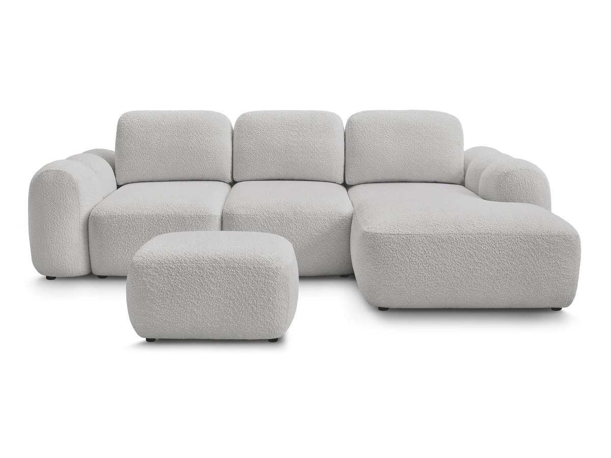 Canapé d'angle convertible coffre MONTAIGNE tissu bouclette avec pouf