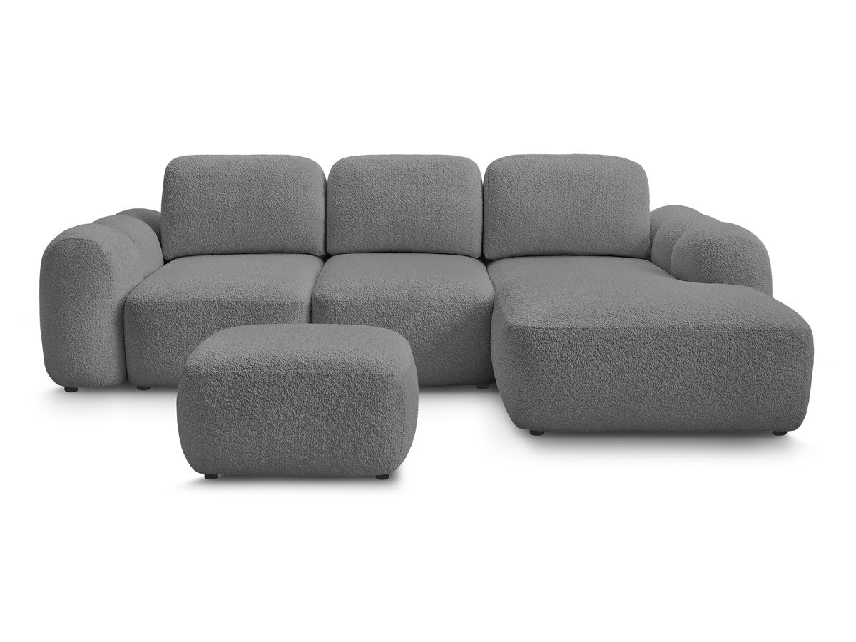 Canapé d'angle convertible coffre MONTAIGNE tissu bouclette avec pouf