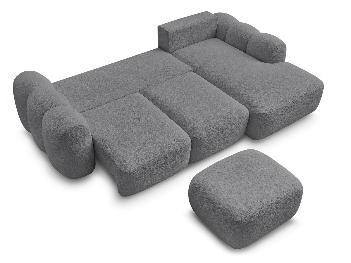 Canapé d'angle convertible coffre MONTAIGNE tissu bouclette avec pouf