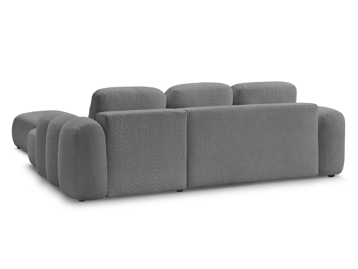 Canapé d'angle convertible coffre MONTAIGNE tissu bouclette avec pouf