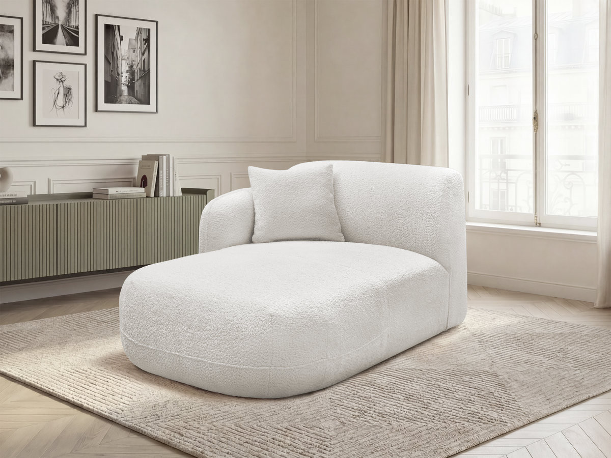 Méridienne avec accoudoir pour canapé modulable ANDA tissu chenille blanc angle gauche BOBOCHIC 1 places