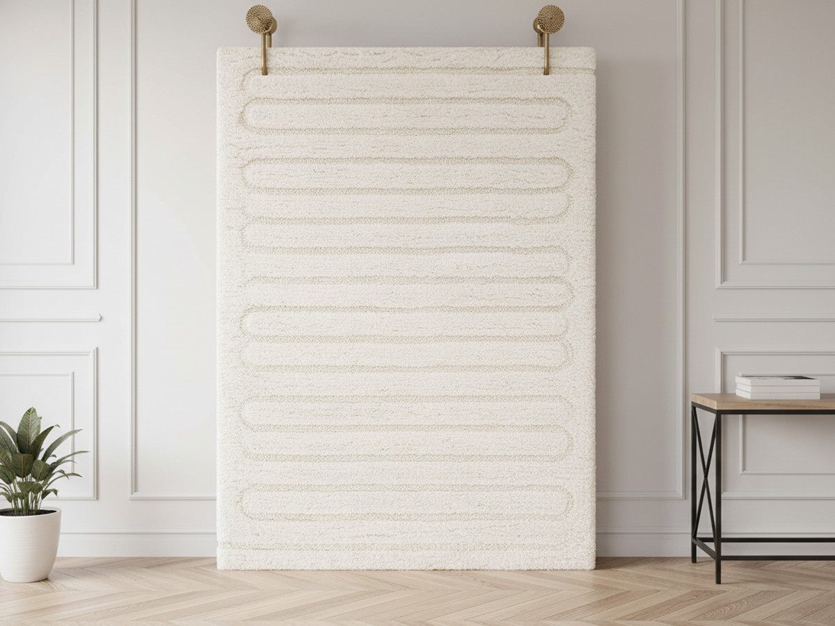 Tapis poils longs CYRELLO motif graphique ecru