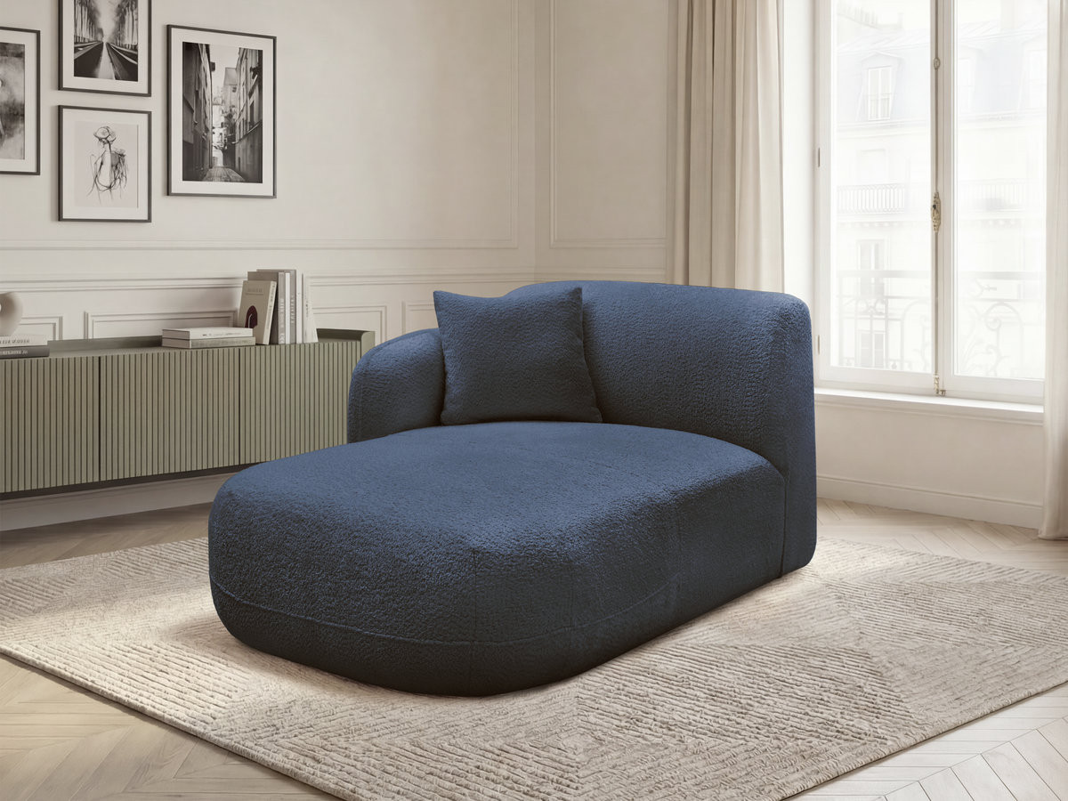 Méridienne avec accoudoir pour canapé modulable ANDA tissu chenille bleu foncé angle gauche BOBOCHIC 1 places