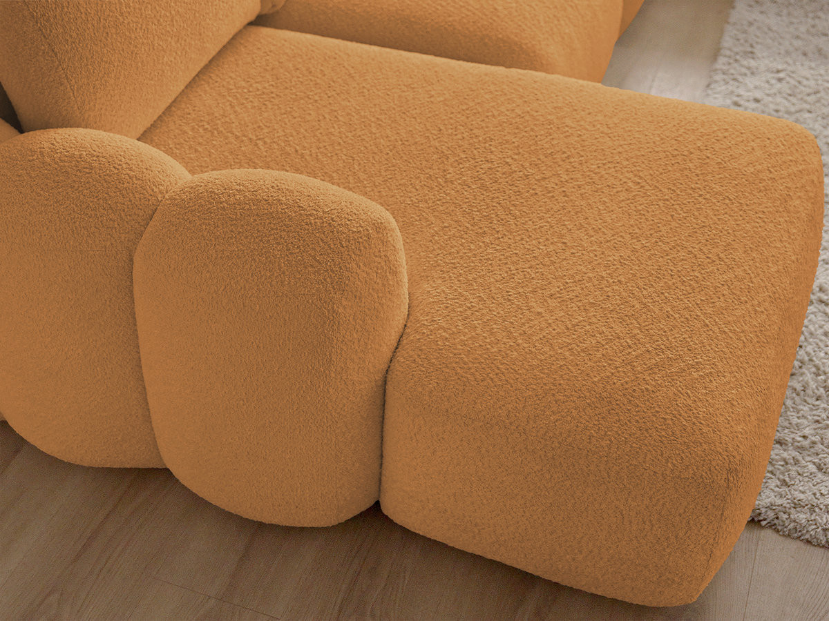 Canapé d'angle convertible coffre MONTAIGNE tissu bouclette avec pouf