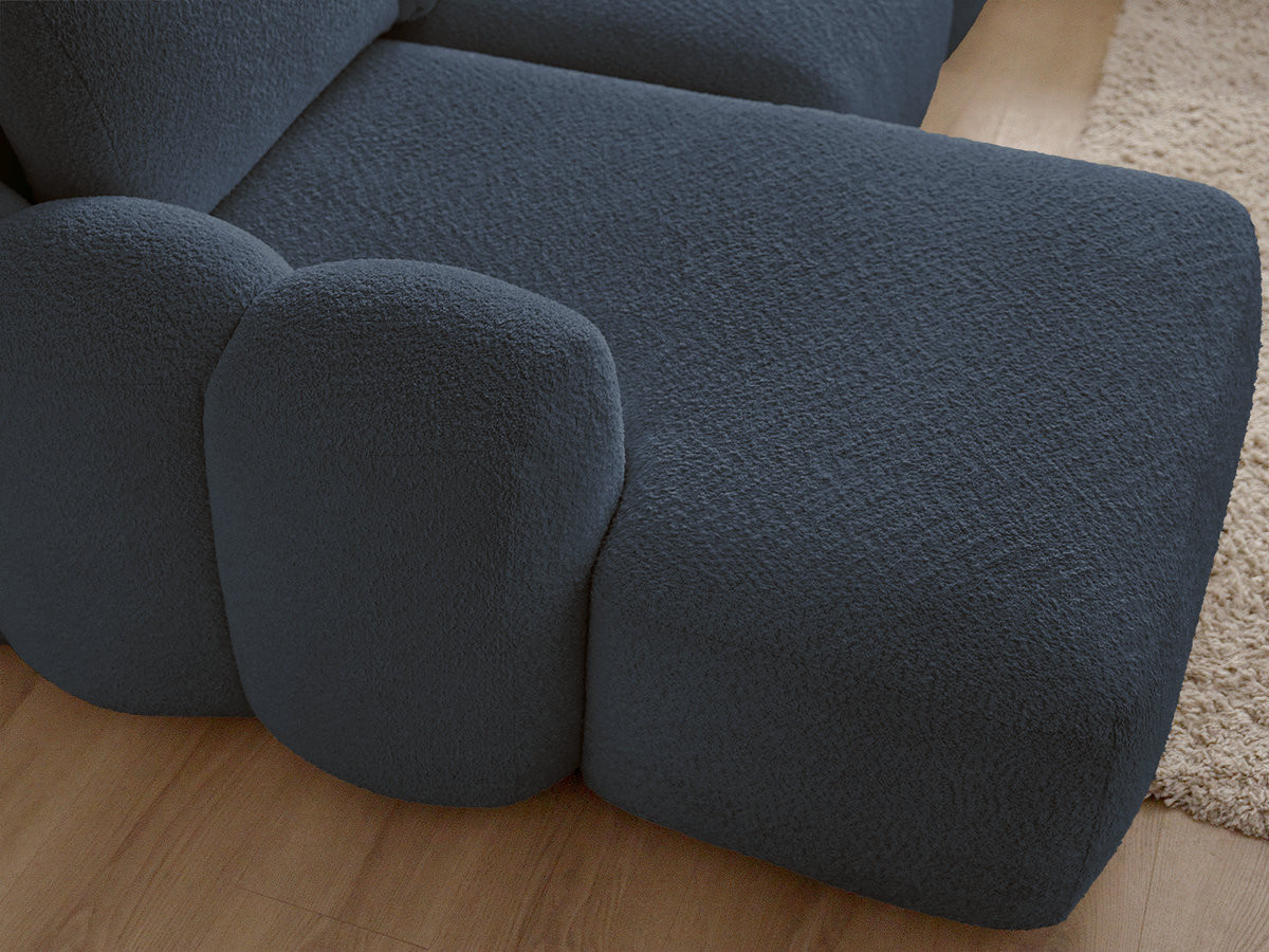 Canapé d'angle convertible coffre MONTAIGNE tissu bouclette avec pouf