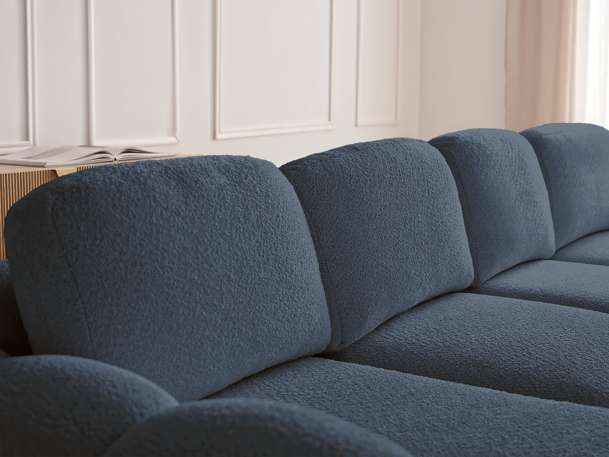 Canapé d'angle convertible coffre MONTAIGNE tissu bouclette avec pouf