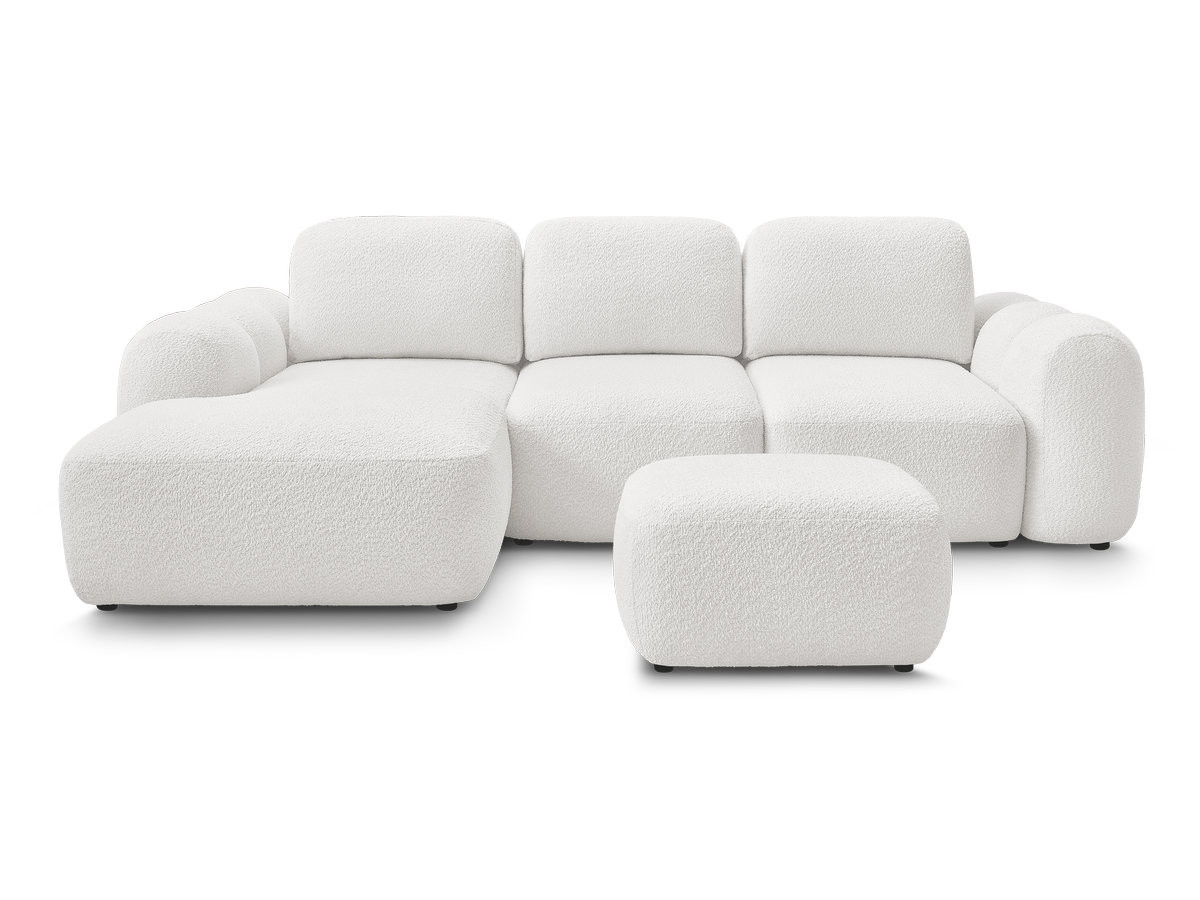 Canapé d'angle convertible coffre MONTAIGNE tissu bouclette avec pouf
