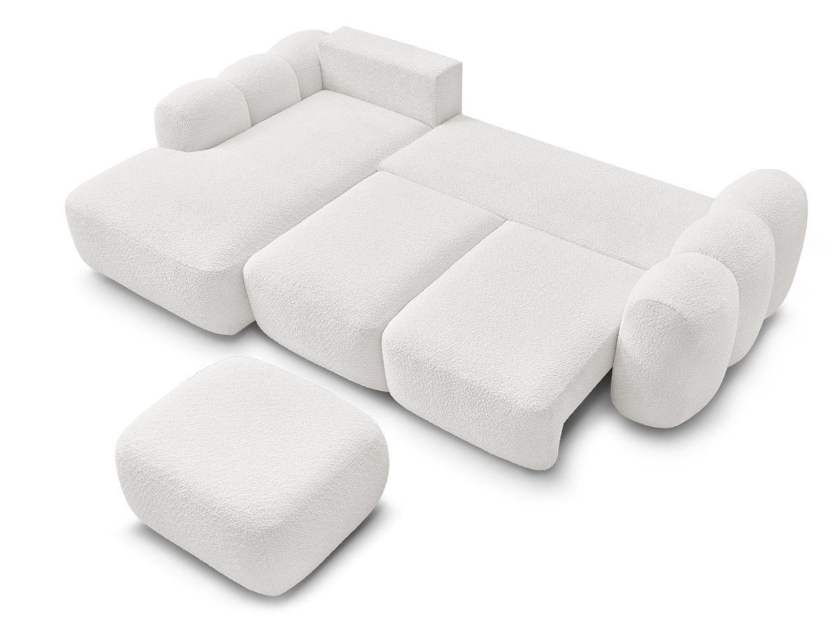 Canapé d'angle convertible coffre MONTAIGNE tissu bouclette avec pouf