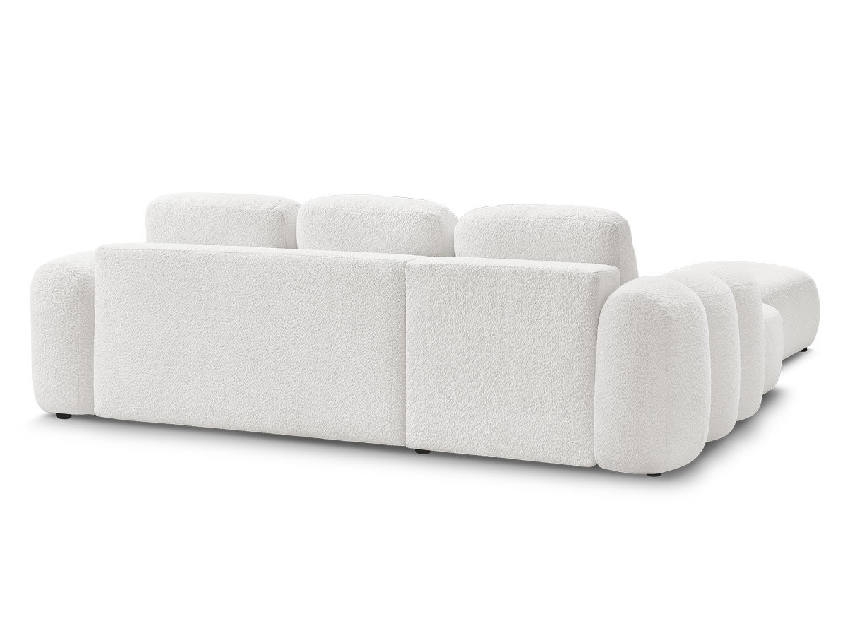 Canapé d'angle convertible coffre MONTAIGNE tissu bouclette avec pouf