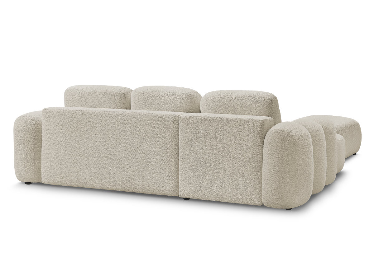 Canapé d'angle convertible coffre MONTAIGNE tissu bouclette avec pouf