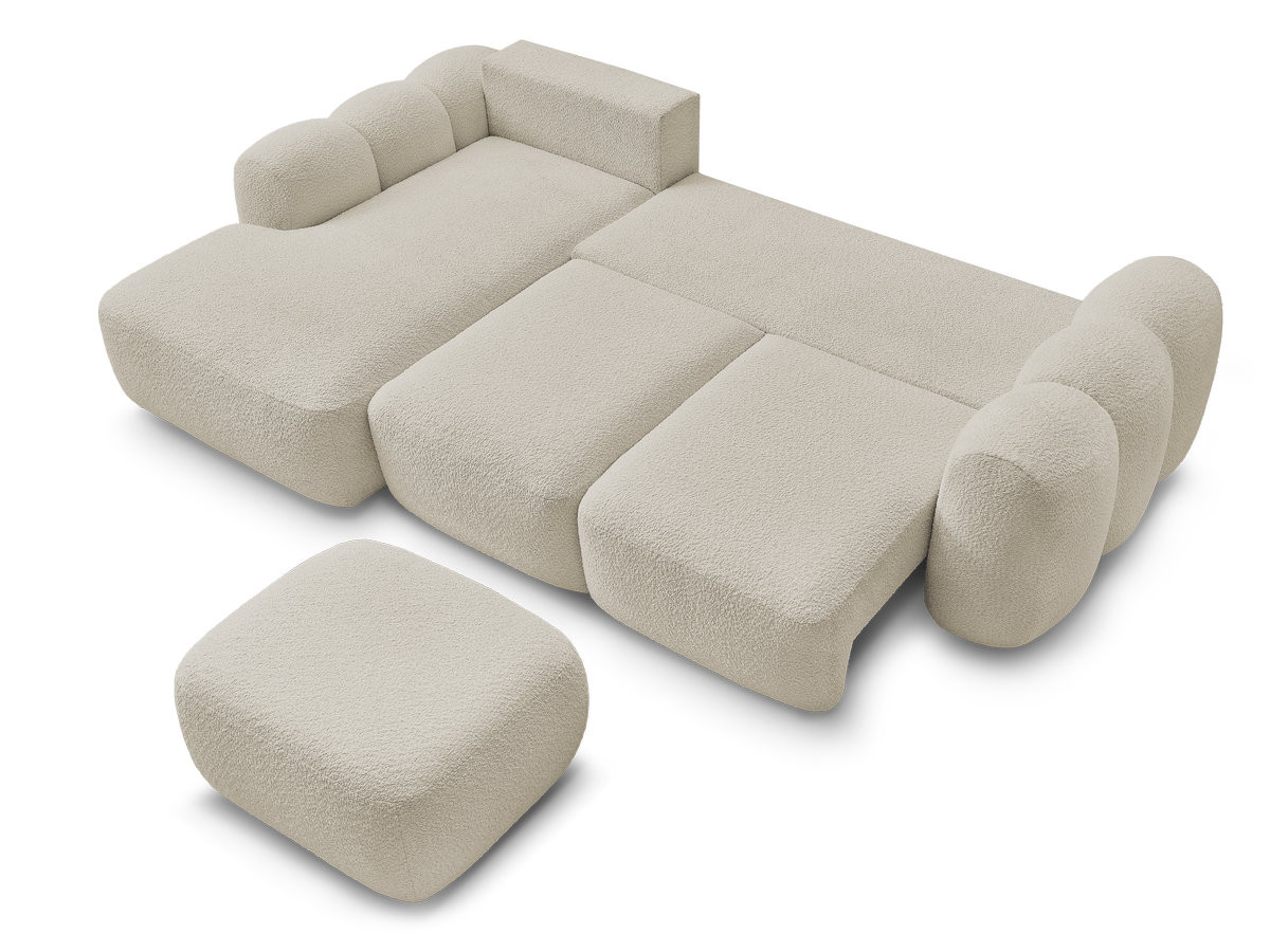 Canapé d'angle convertible coffre MONTAIGNE tissu bouclette avec pouf