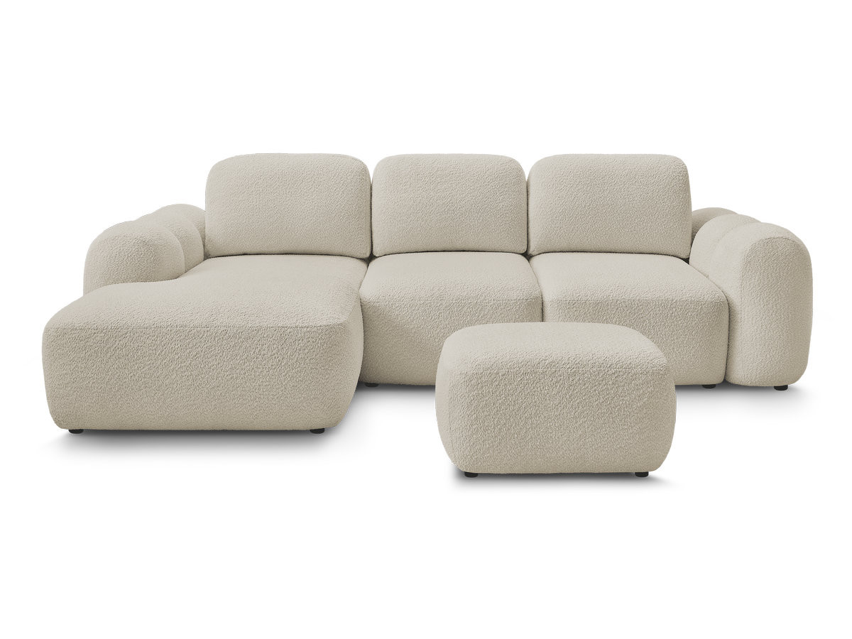 Canapé d'angle convertible coffre MONTAIGNE tissu bouclette avec pouf