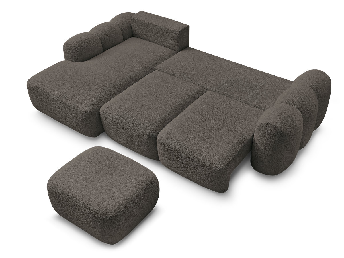 Canapé d'angle convertible coffre MONTAIGNE tissu bouclette avec pouf