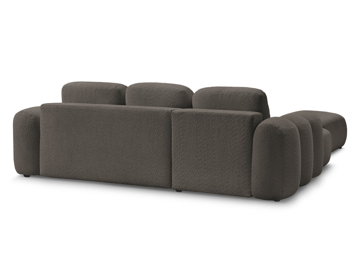 Canapé d'angle convertible coffre MONTAIGNE tissu bouclette avec pouf