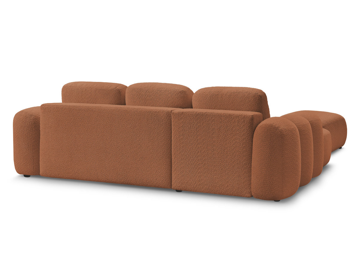 Canapé d'angle convertible coffre MONTAIGNE tissu bouclette avec pouf