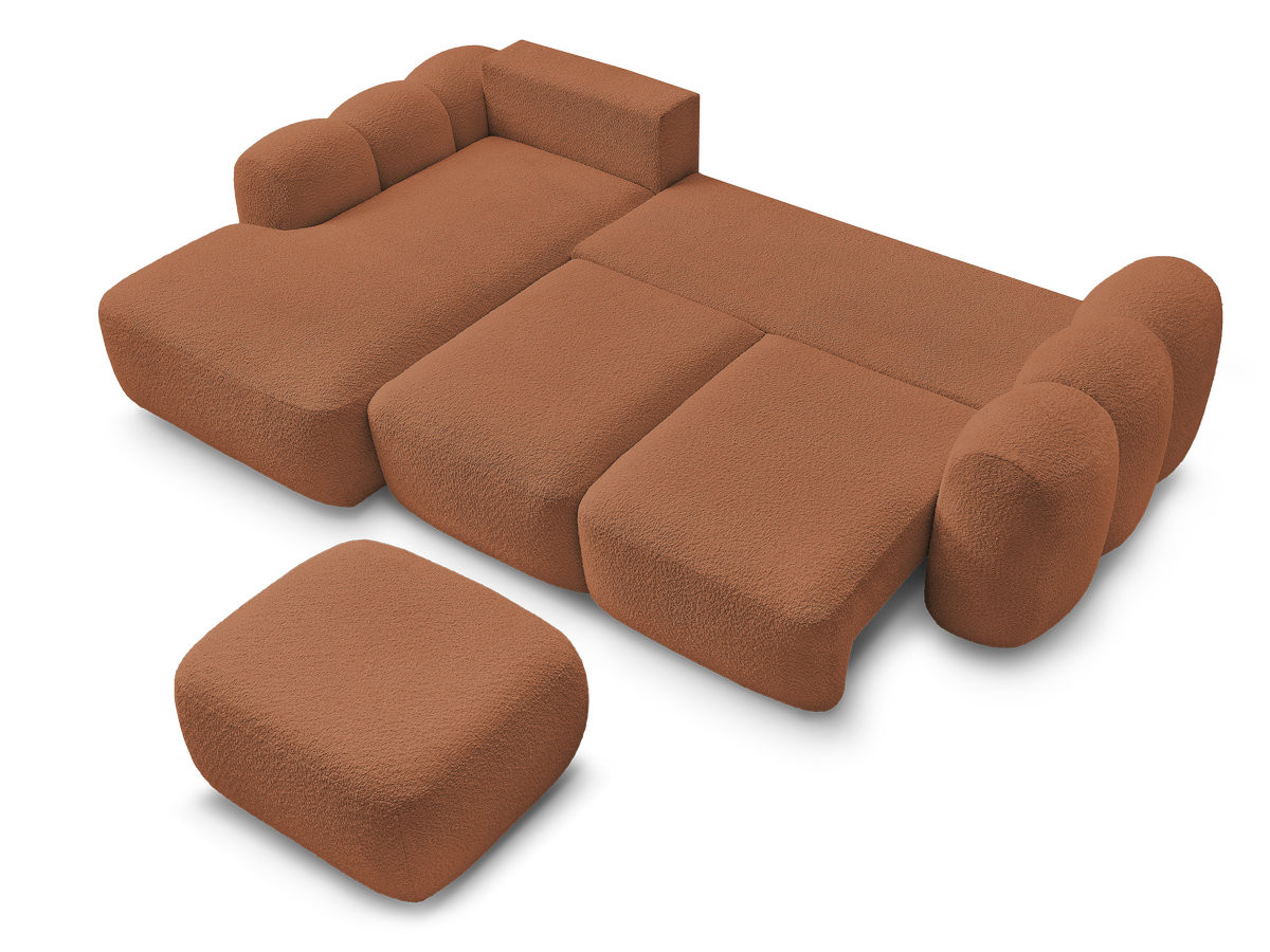 Canapé d'angle convertible coffre MONTAIGNE tissu bouclette avec pouf