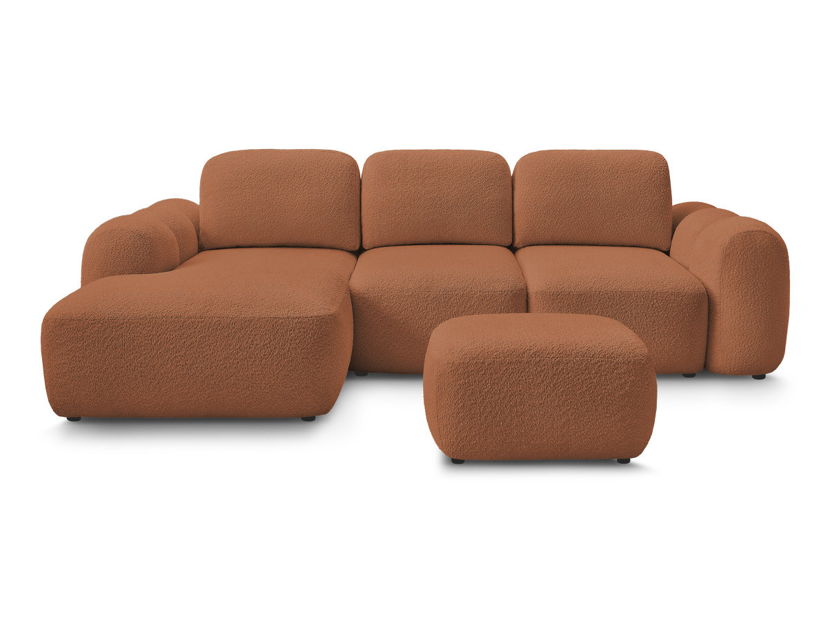 Canapé d'angle convertible coffre MONTAIGNE tissu bouclette avec pouf