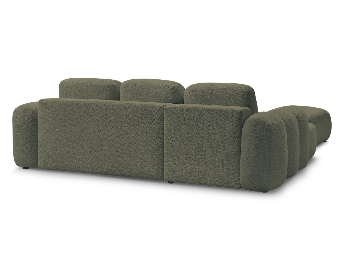 Canapé d'angle convertible coffre MONTAIGNE tissu bouclette avec pouf