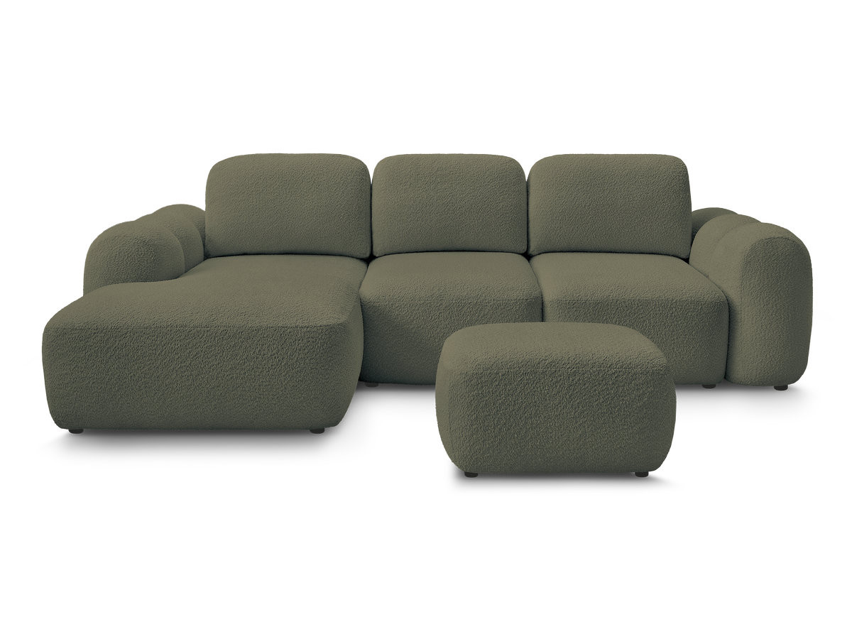 Canapé d'angle convertible coffre MONTAIGNE tissu bouclette avec pouf