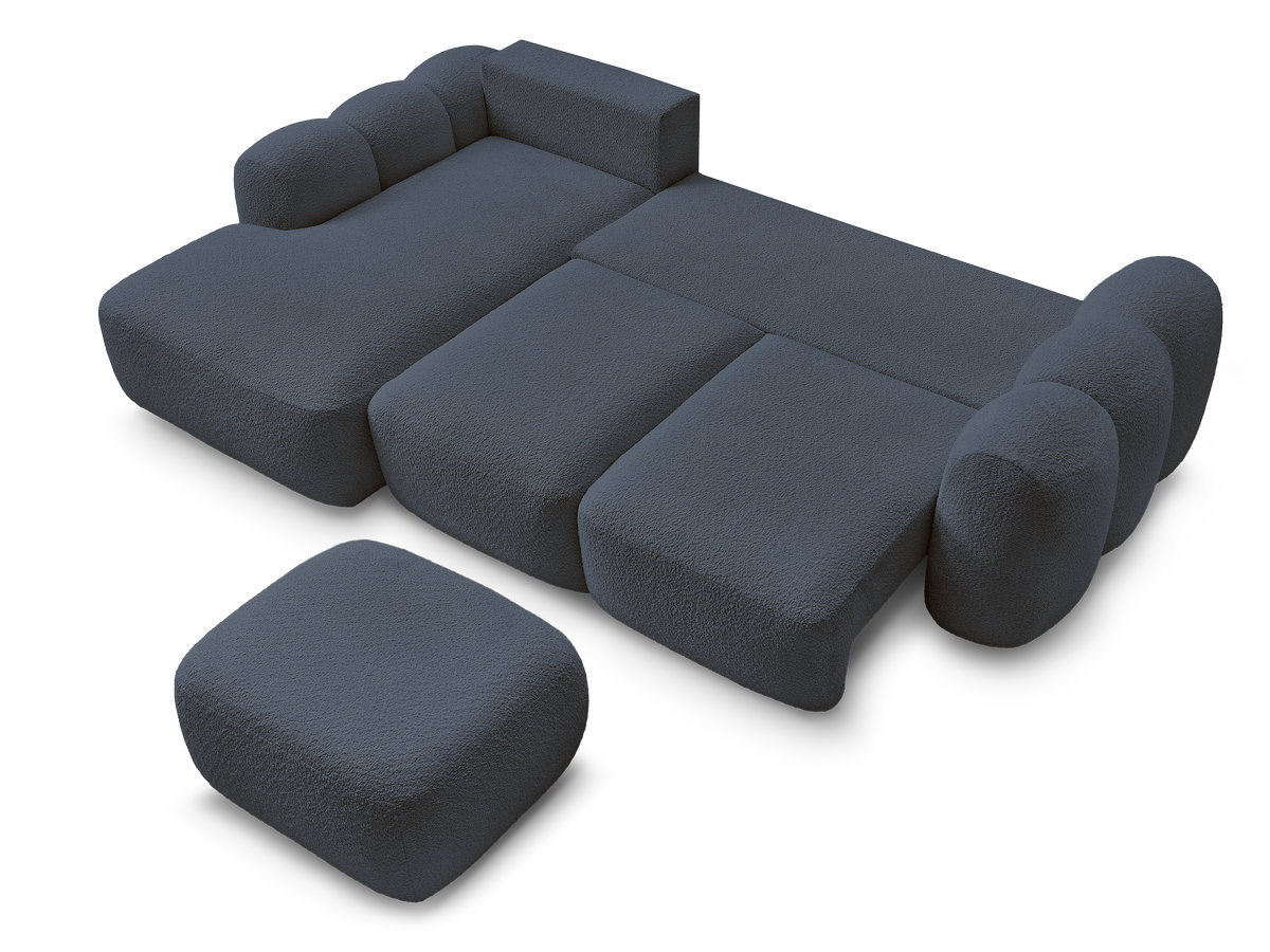 Canapé d'angle convertible coffre MONTAIGNE tissu bouclette avec pouf