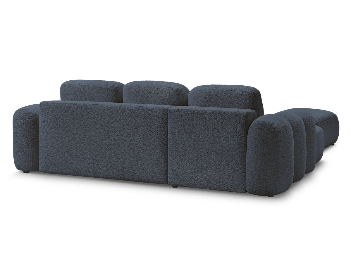 Canapé d'angle convertible coffre MONTAIGNE tissu bouclette avec pouf