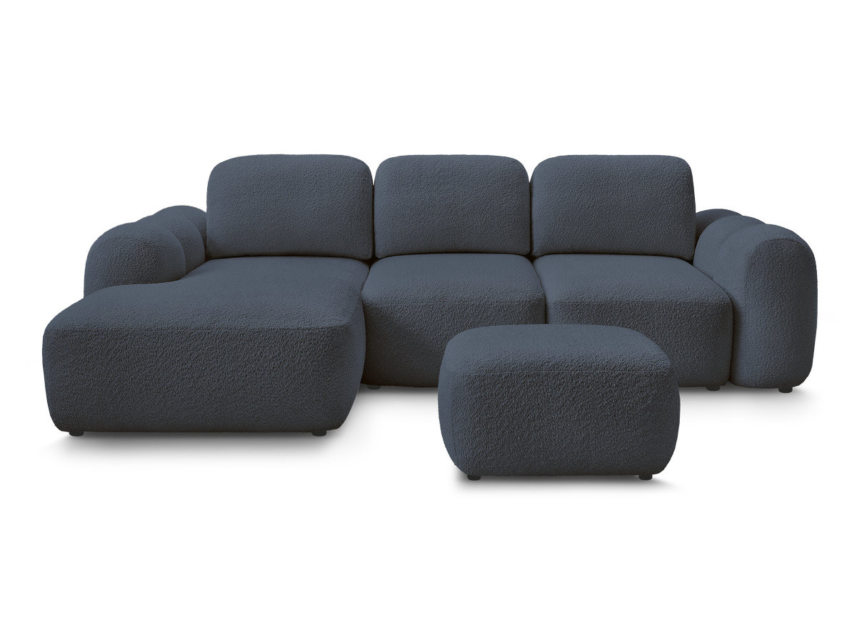 Canapé d'angle convertible coffre MONTAIGNE tissu bouclette avec pouf