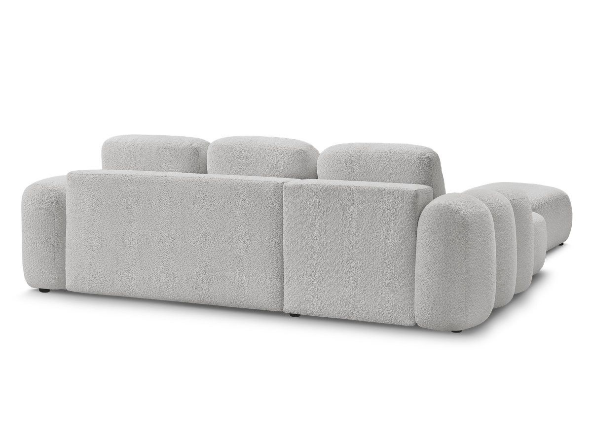 Canapé d'angle convertible coffre MONTAIGNE tissu bouclette avec pouf