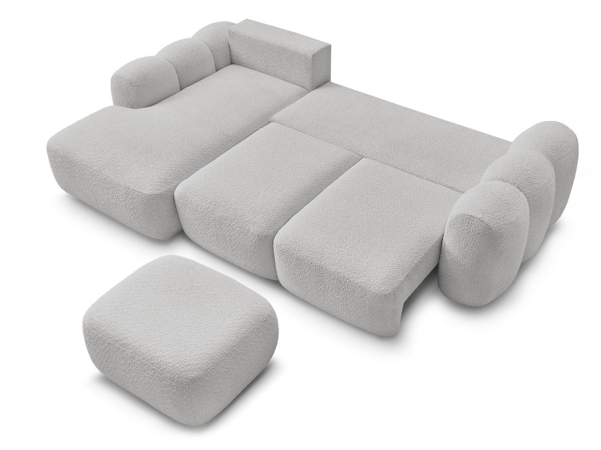 Canapé d'angle convertible coffre MONTAIGNE tissu bouclette avec pouf