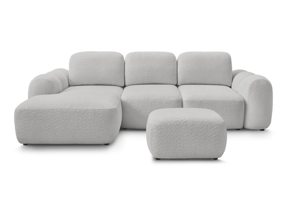 Canapé d'angle convertible coffre MONTAIGNE tissu bouclette avec pouf