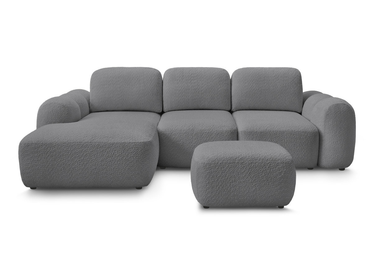 Canapé d'angle convertible coffre MONTAIGNE tissu bouclette avec pouf