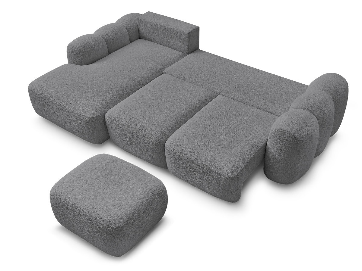 Canapé d'angle convertible coffre MONTAIGNE tissu bouclette avec pouf