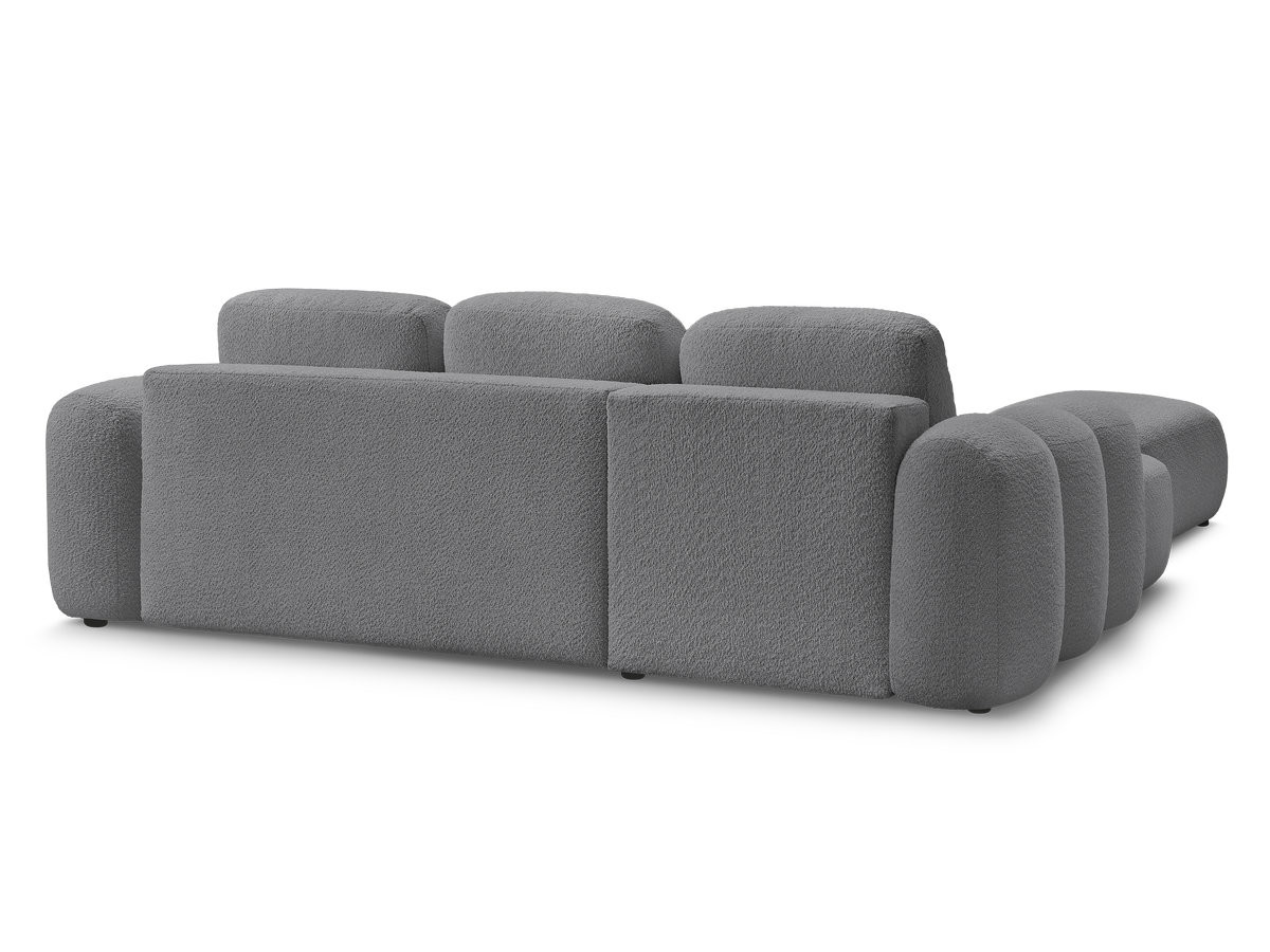 Canapé d'angle convertible coffre MONTAIGNE tissu bouclette avec pouf