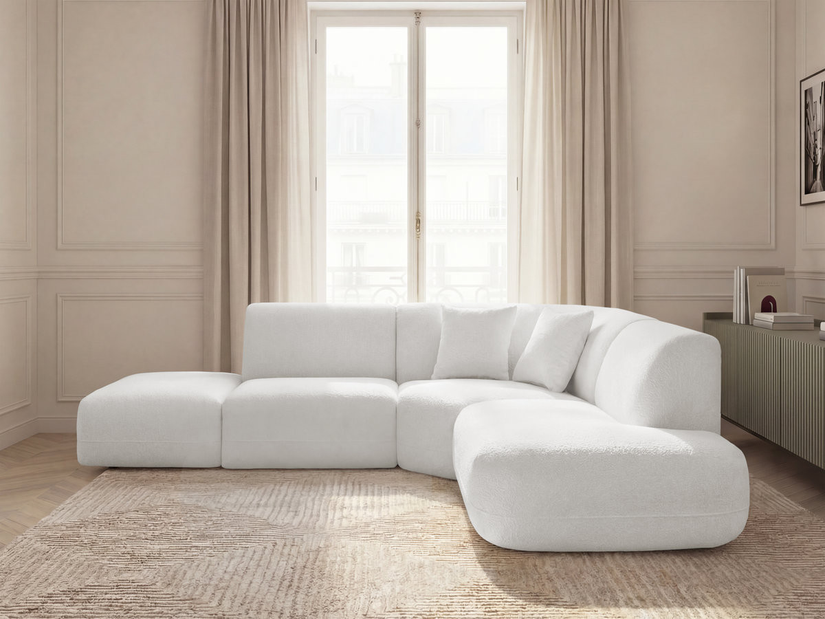 Canapé d'angle L fixe modulable ANDA tissu chenille