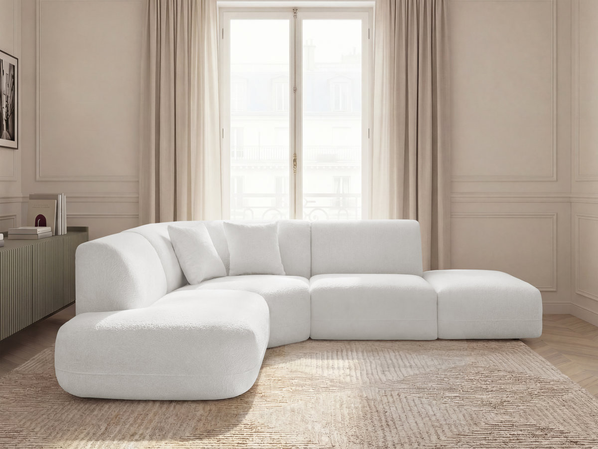 Canapé d'angle L modulable ANDA chenille blanc — vue 4