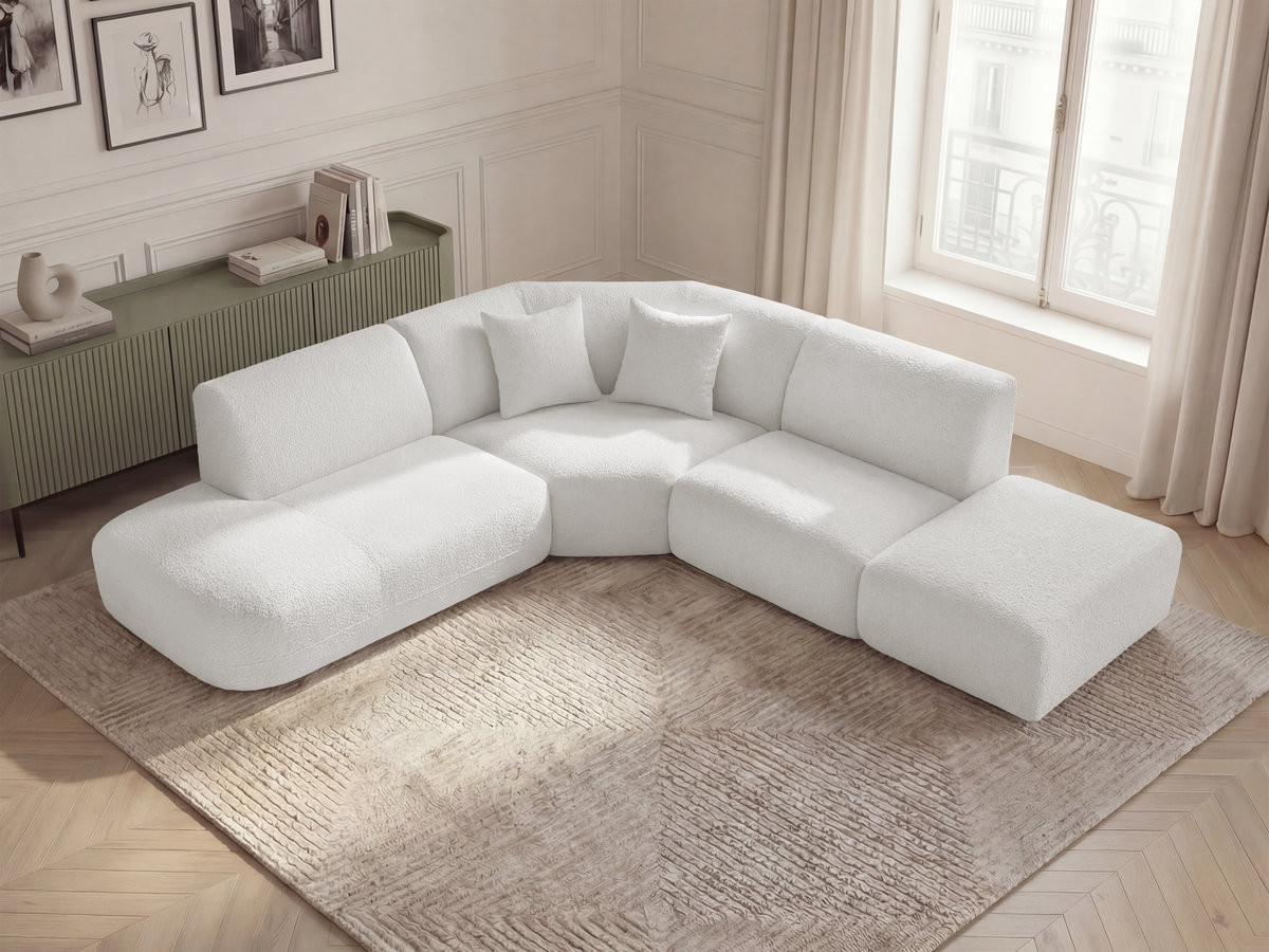 Canapé d'angle L modulable ANDA chenille blanc — vue 5
