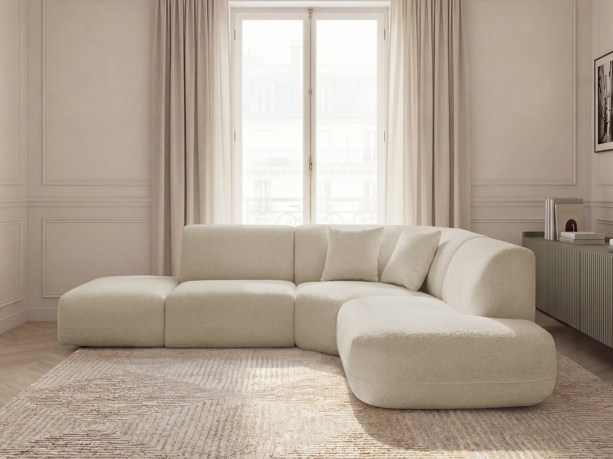 Canapé d'angle L fixe modulable ANDA tissu chenille
