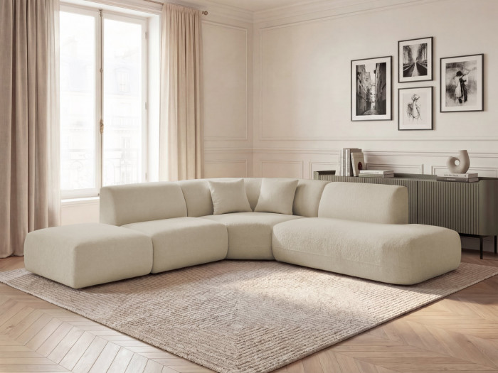 Canapé d'angle L fixe modulable ANDA tissu chenille