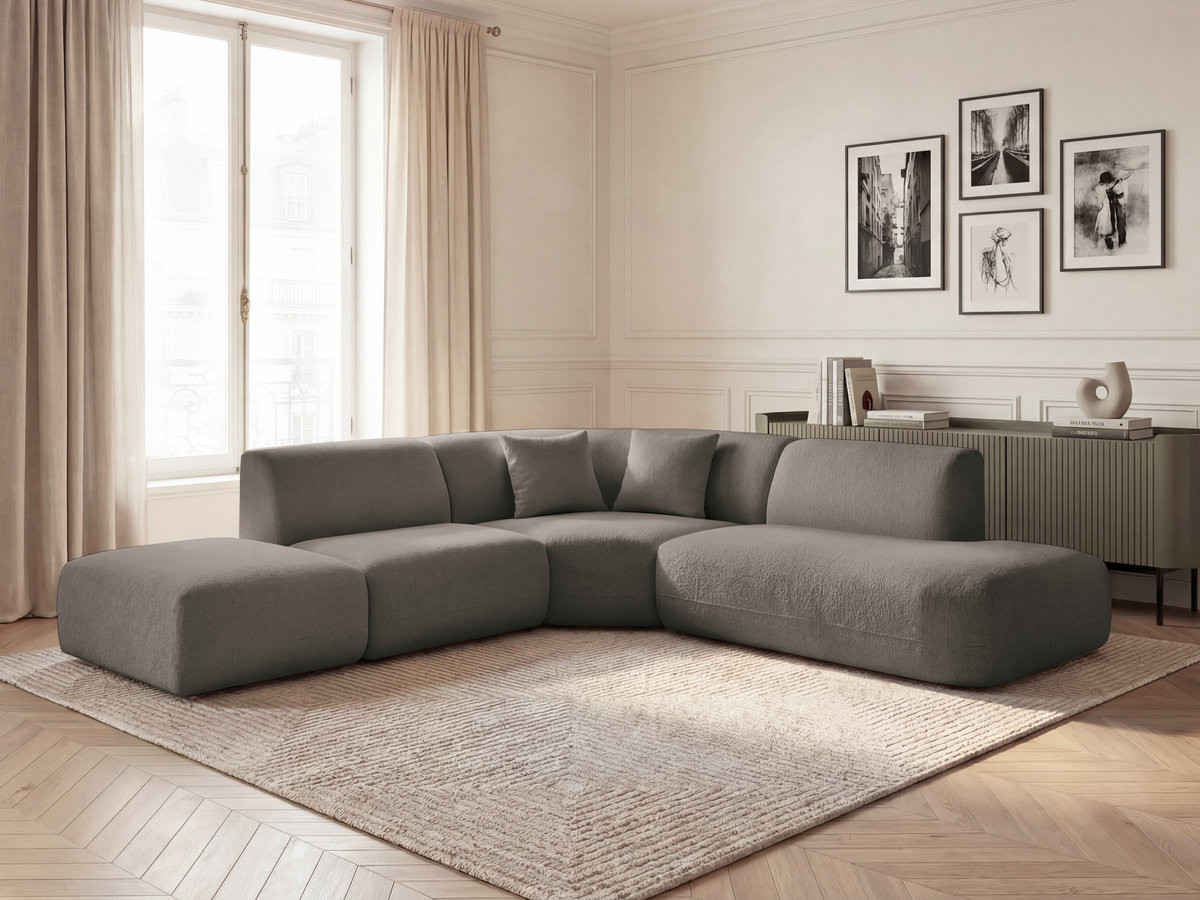 Canapé d'angle L fixe modulable ANDA tissu chenille
