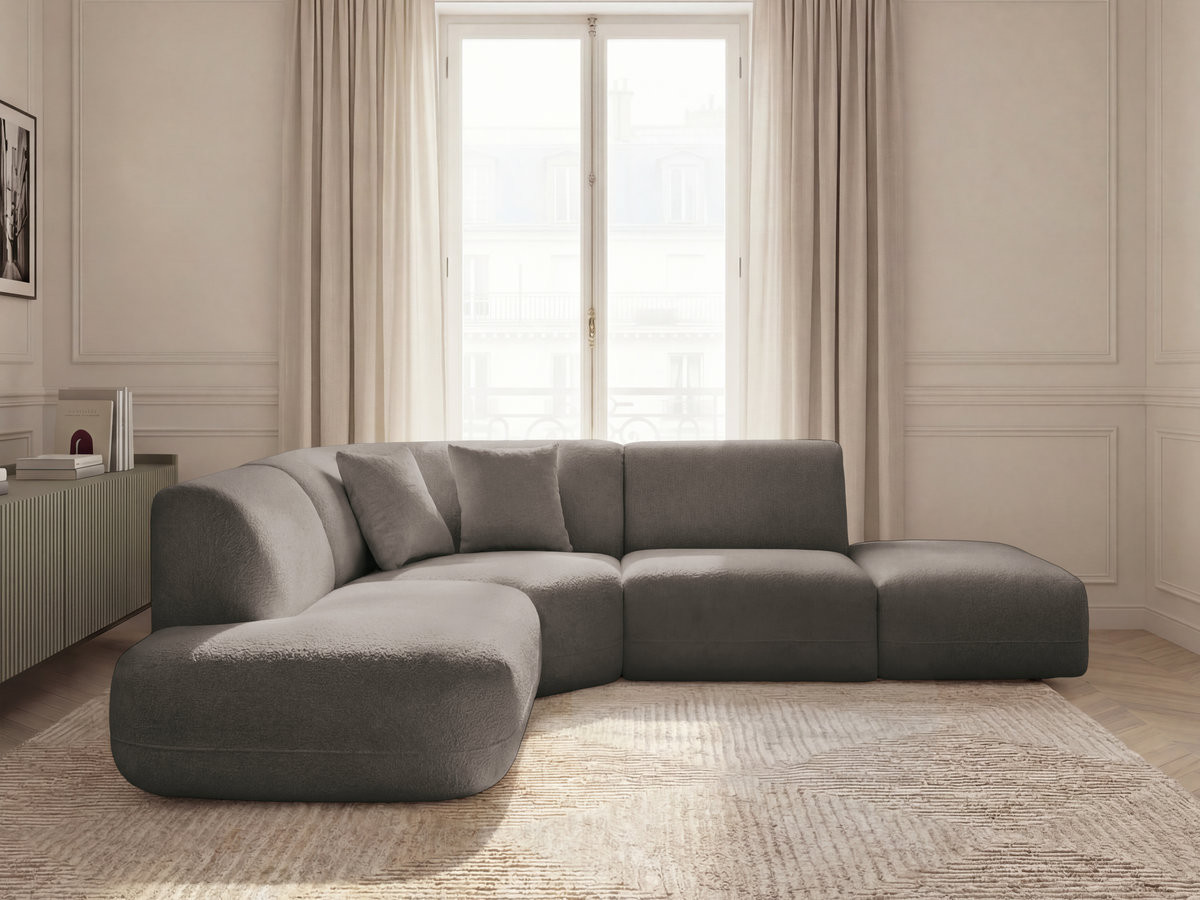 Canapé d'angle L fixe modulable ANDA tissu chenille