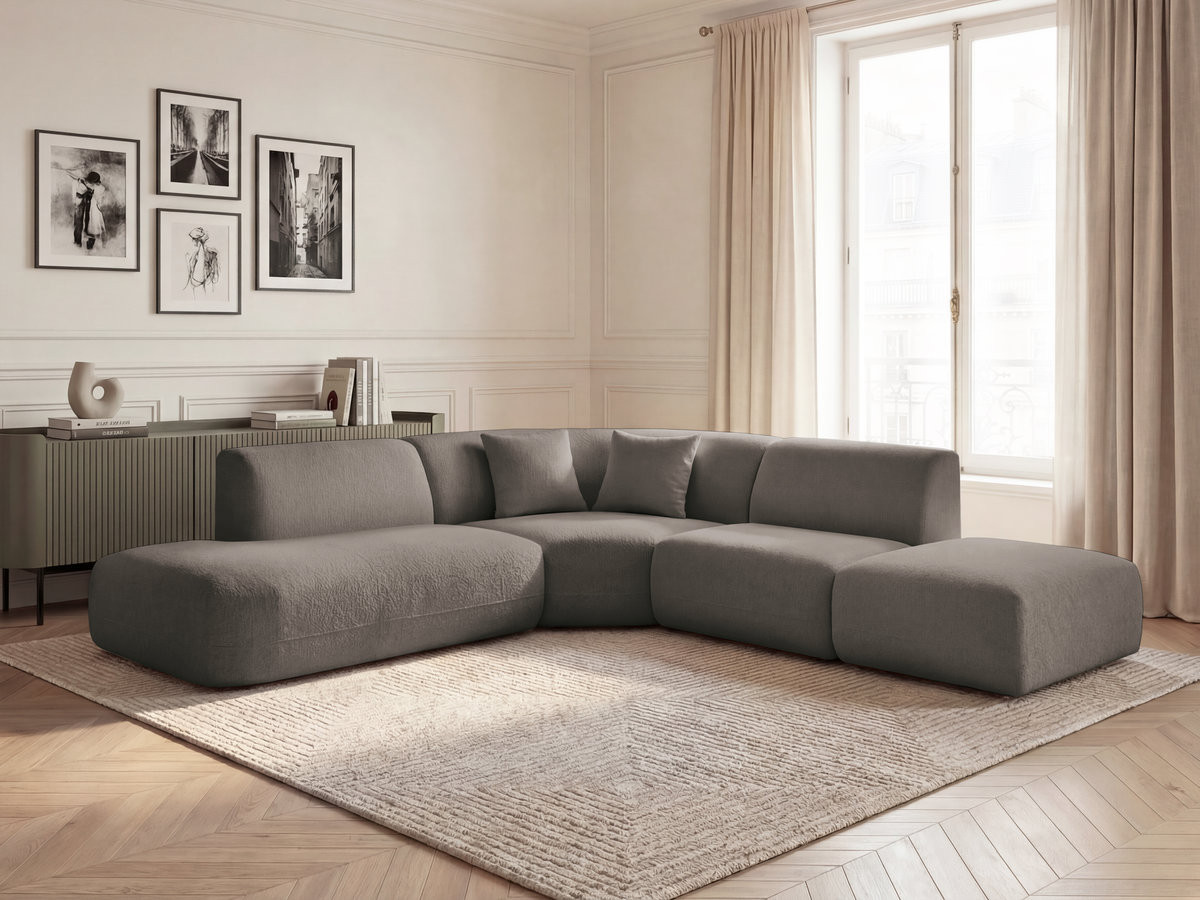Canapé d'angle L fixe modulable ANDA tissu chenille