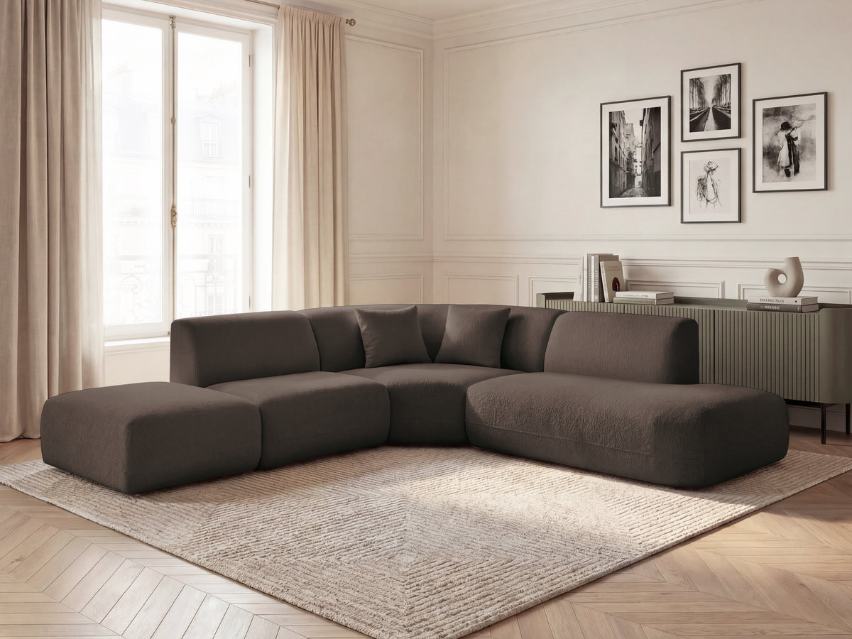 Canapé d'angle L fixe modulable ANDA tissu chenille