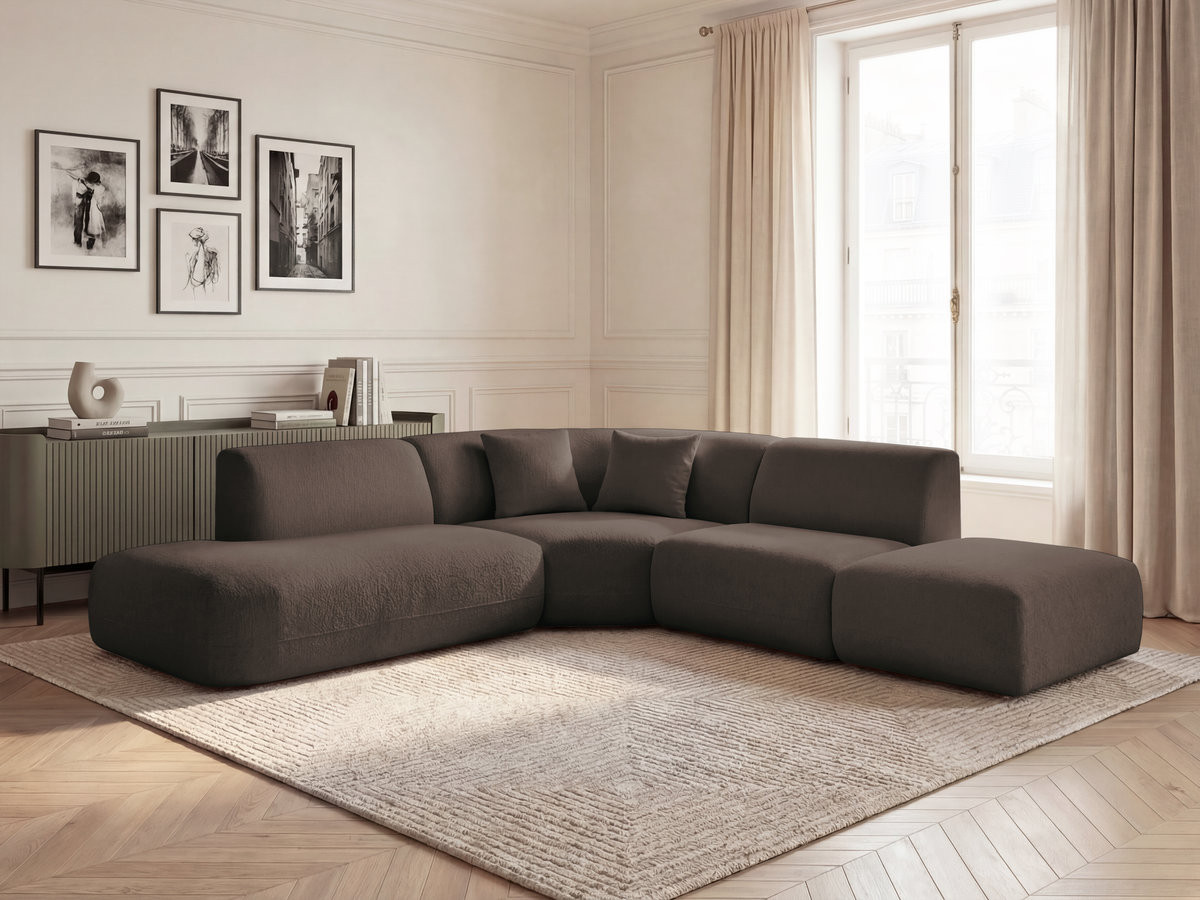 Canapé d'angle L modulable ANDA chenille marron