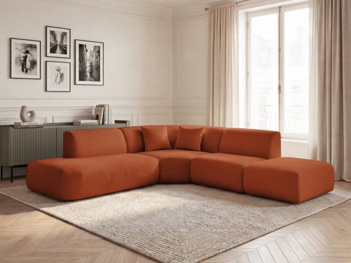 Canapé d'angle L fixe modulable ANDA tissu chenille