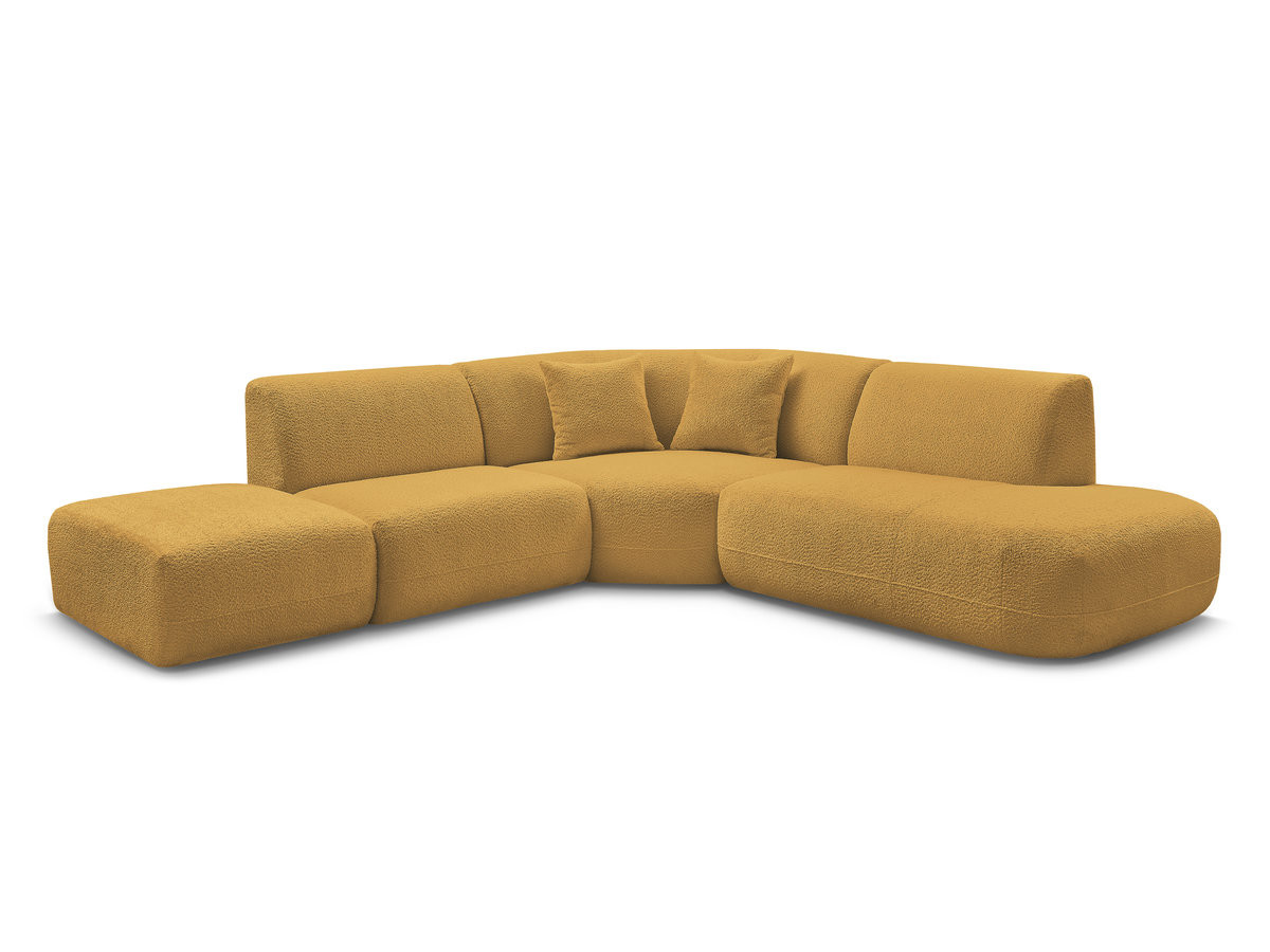 canapé d'angle l fixe modulable anda tissu chenille de couleur jaune