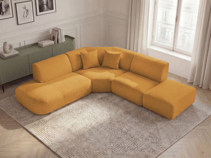 Canapé d'angle L fixe modulable ANDA tissu chenille