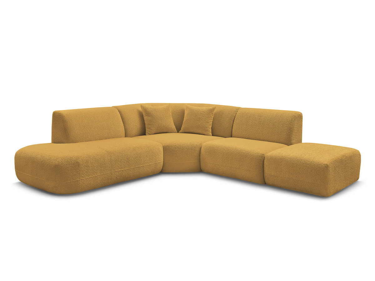 canapé d'angle l fixe modulable anda tissu chenille de couleur jaune