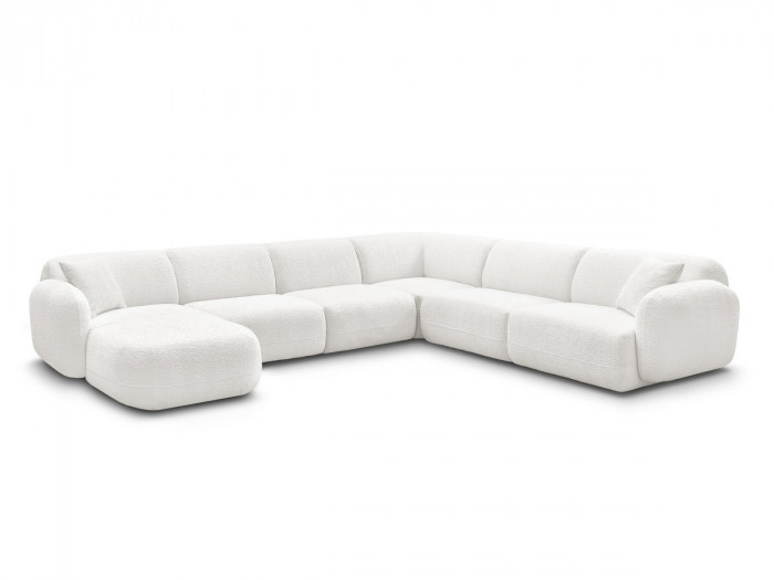 Canapé panoramique fixe modulable ANDA avec 1 mrdn, 3 chfs 1 place sans accoudoir, 1 chf 1 place avec accoudoir, 1 petit angle