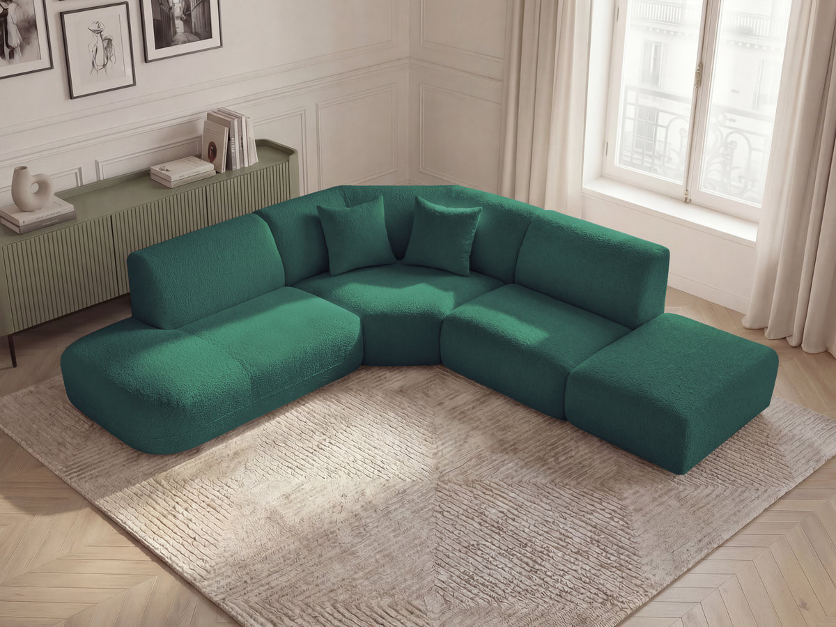 Canapé d'angle L modulable ANDA chenille vert foncé — vue 5